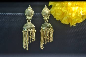 Floral Designer Ethnic oxidised Golden jhumkas or Jhumki Earrings 3