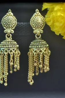 Floral Designer Ethnic oxidised Golden jhumkas or Jhumki Earrings