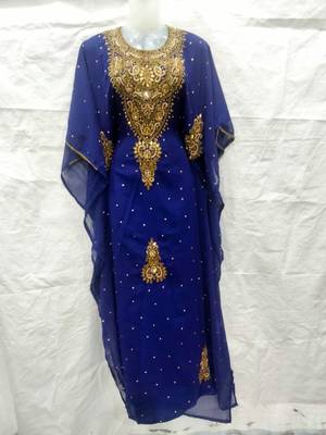 Blue embroidered georgette abaya 1