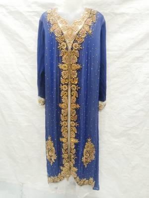 Blue embroidered georgette farasha 1