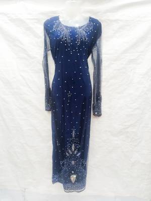 Blue embroidered georgette farasha 1