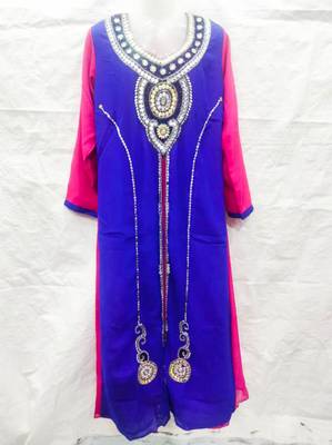 Blue embroidered georgette farasha 1