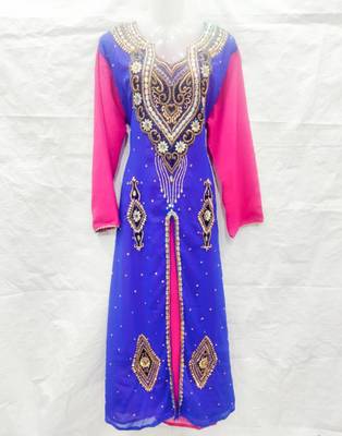 Blue embroidered georgette farasha 1
