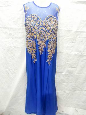 Blue embroidered georgette farasha 1