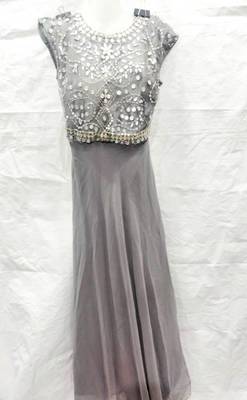 Dark-grey embroidered georgette farasha 1