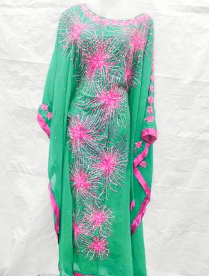 Green embroidered georgette islamic-kaftans 1