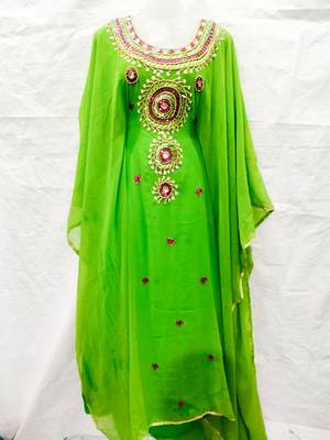 Green embroidered georgette islamic-kaftans 1