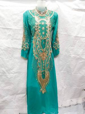 Green embroidered georgette islamic-kaftans 1