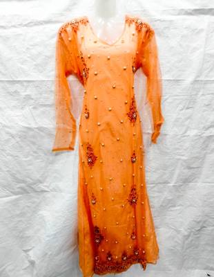 Orange embroidered georgette islamic-kaftans 1