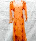 Orange embroidered georgette islamic-kaftans