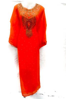 Orange embroidered georgette islamic-kaftans 1