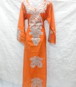 Orange embroidered georgette islamic-kaftans