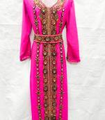Pink embroidered georgette islamic-kaftans