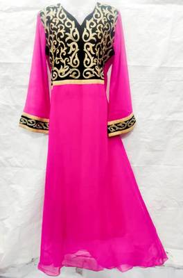 Pink embroidered georgette islamic-kaftans 1