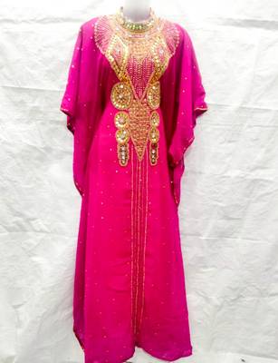 Pink embroidered georgette islamic-kaftans 1