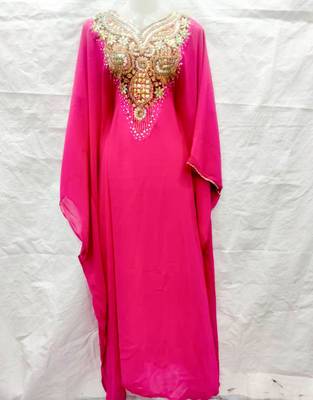 Pink embroidered georgette islamic-kaftans 1