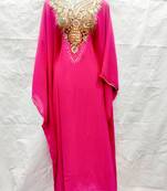 Pink embroidered georgette islamic-kaftans