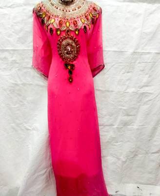 Pink embroidered georgette islamic-kaftans 1