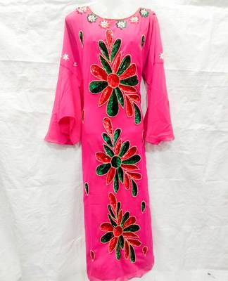 Pink embroidered georgette islamic-kaftans 1