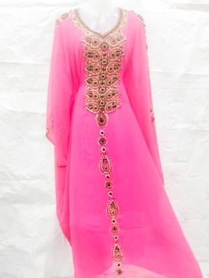 Pink embroidered georgette islamic-kaftans 1
