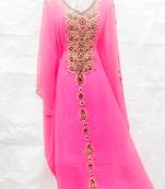 Pink embroidered georgette islamic-kaftans