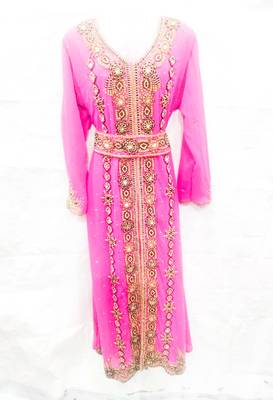 Pink embroidered georgette islamic-kaftans 1