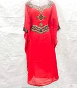 Pink embroidered georgette islamic-kaftans