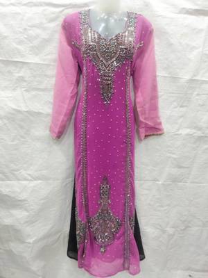 Pink embroidered georgette islamic-kaftans 1