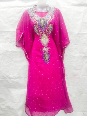 Pink embroidered georgette islamic-kaftans 1