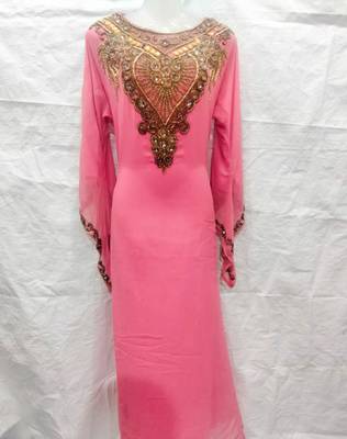 Pink embroidered georgette islamic-kaftans 1