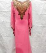 Pink embroidered georgette islamic-kaftans