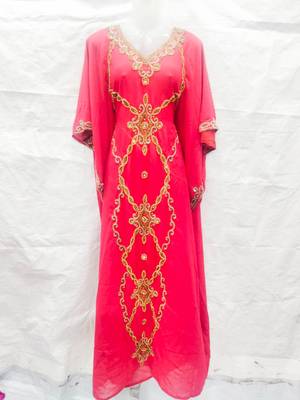 Pink embroidered georgette islamic-kaftans 1