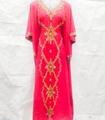 Pink embroidered georgette islamic-kaftans