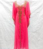 Pink embroidered georgette islamic-kaftans