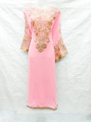 Pink embroidered georgette islamic-kaftans 1