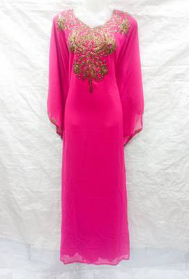 Pink embroidered georgette islamic-kaftans 1