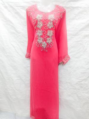 Pink embroidered georgette islamic-kaftans 1