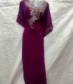 Purple embroidered georgette islamic-kaftans
