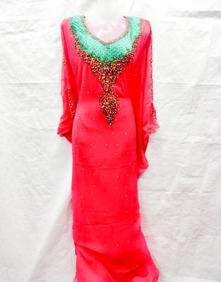 Red embroidered georgette islamic-kaftans 1