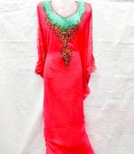 Red embroidered georgette islamic-kaftans
