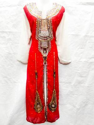 Red embroidered georgette fustan 1