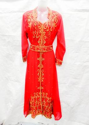 Red embroidered georgette fustan 1