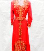 Red embroidered georgette fustan