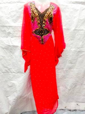 Red embroidered georgette fustan 1