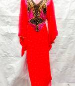 Red embroidered georgette fustan
