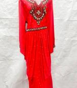 Red embroidered georgette fustan