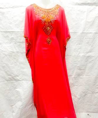 Red embroidered georgette fustan 1