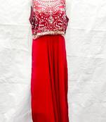 Red embroidered georgette fustan