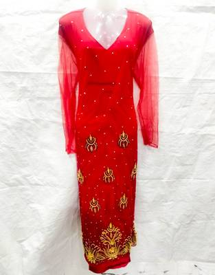 Red embroidered georgette fustan 1