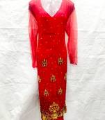 Red embroidered georgette fustan